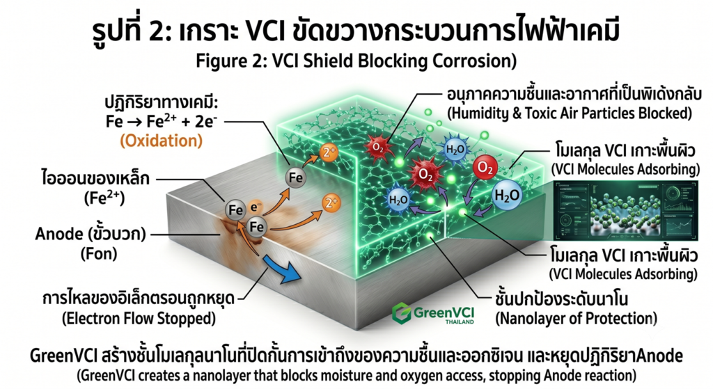 เกราะ VCI ขัดขวางกระบวนการไฟฟ้าเคมี (VCI Shield Blocking Corrosion)