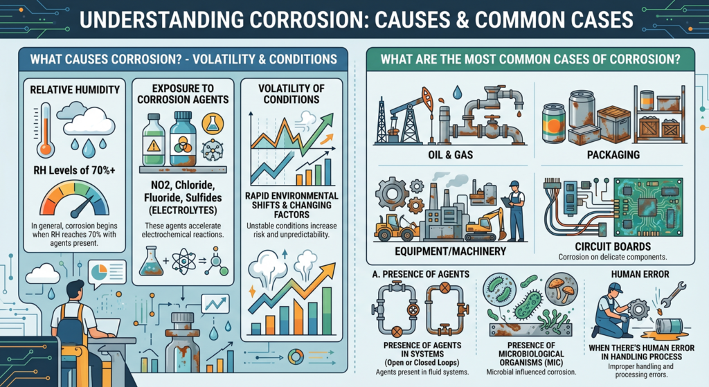 Relative Humidity - in general, corrosion begins in RH levels of 70% with presence of agents