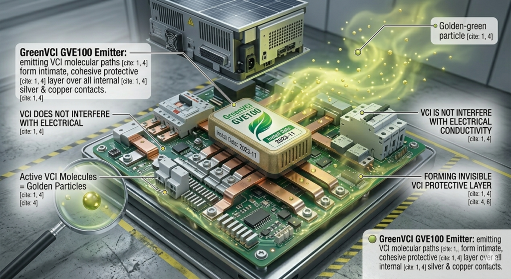 VCI Emitter GVE200 สำหรับตู้ MDB โซลาร์เซลล์", "การป้องกันออกไซด์ในตู้ควบคุมไฟฟ้าด้วย GreenVCI