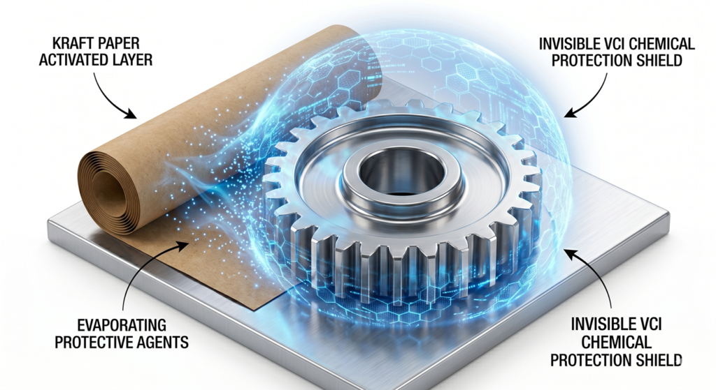 steel mechanical gear wrapped in brown kraft paper