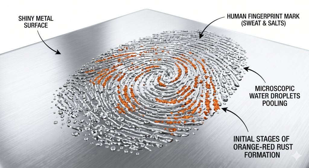 visible human fingerprint mark on the metal