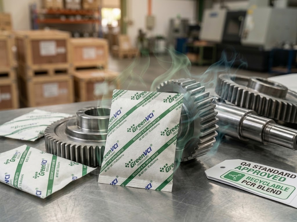 ซองผงไอระเหยป้องกันสนิม GreenVCI Powder Pouches สำหรับงานอนุรักษ์เครื่องจักรระยะยาว