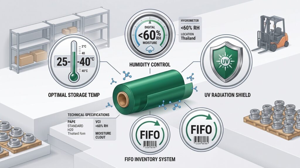 อินโฟกราฟิกแนะนำขั้นตอนการจัดเก็บม้วน VCI ตามระบบ FIFO และการควบคุมอุณหภูมิ